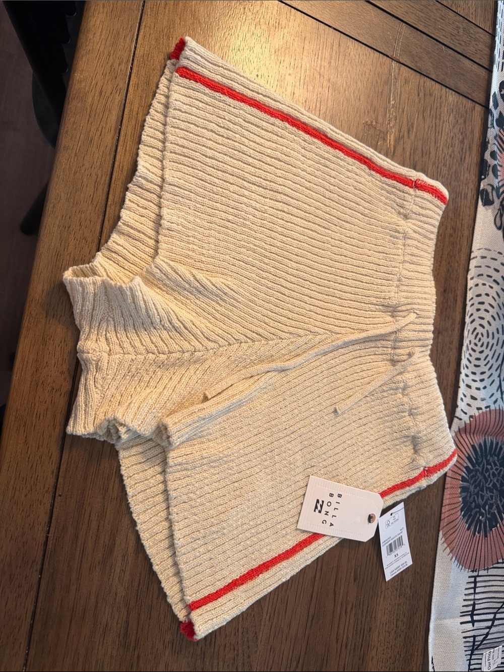 Billabong Summer Nights Cream Ribbed Knit Shorts with Red Trim